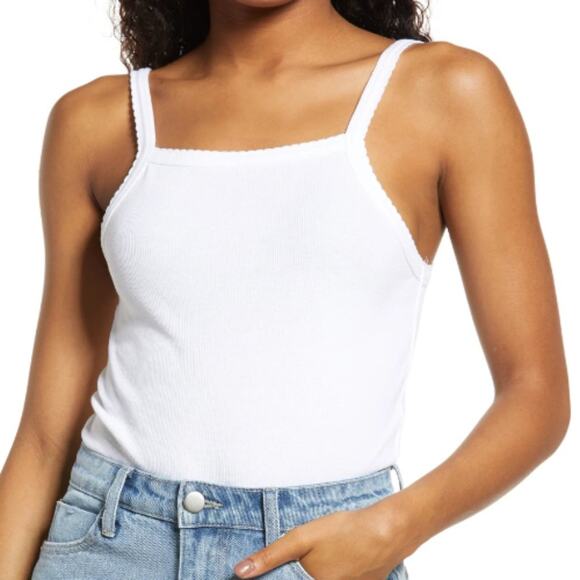 Nordstrom Picot Trim Cotton Blend Rib Bodysuit BP NWT  Size Small - Picture 1 of 2